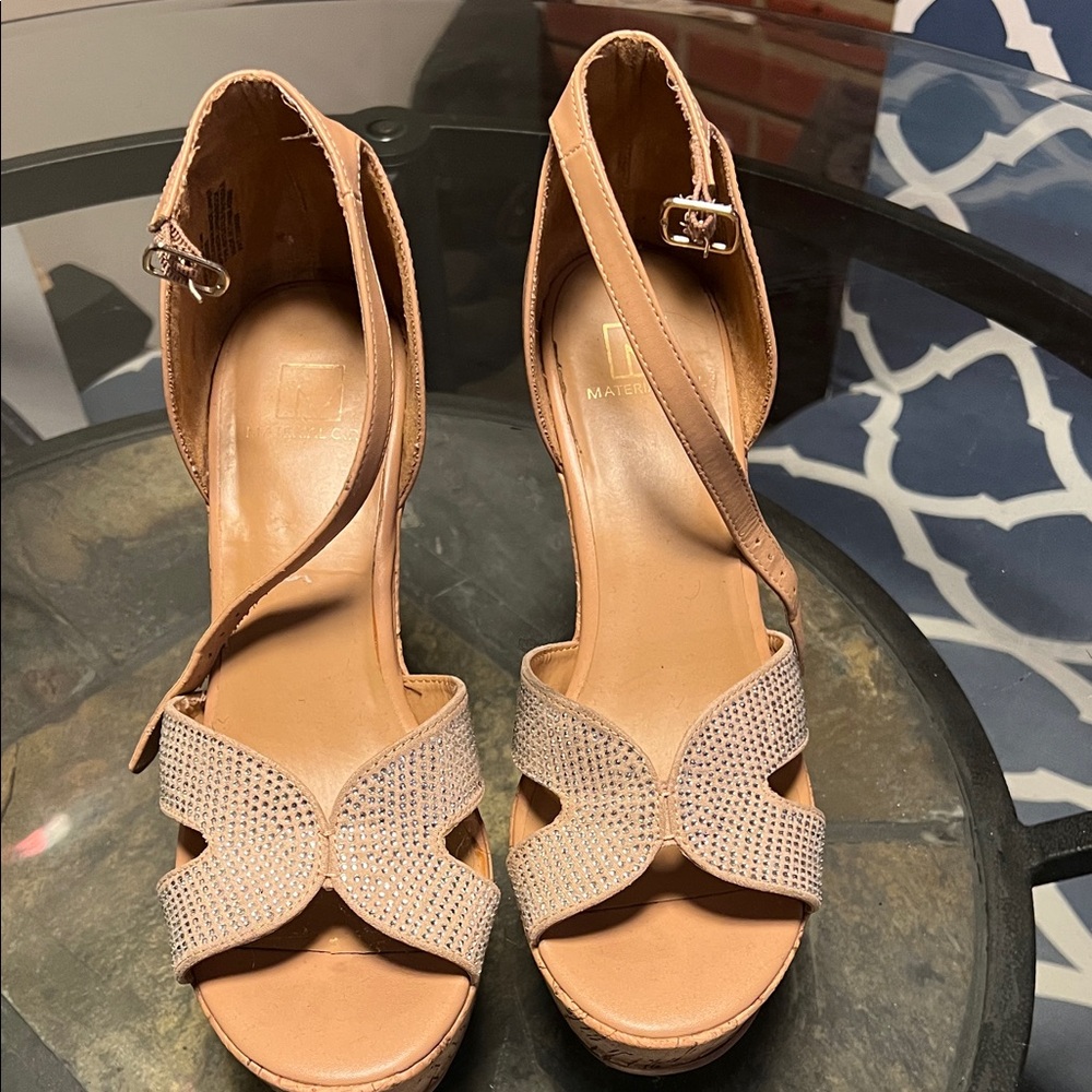 Material Girl Tan Heels with Rhinestone Accents